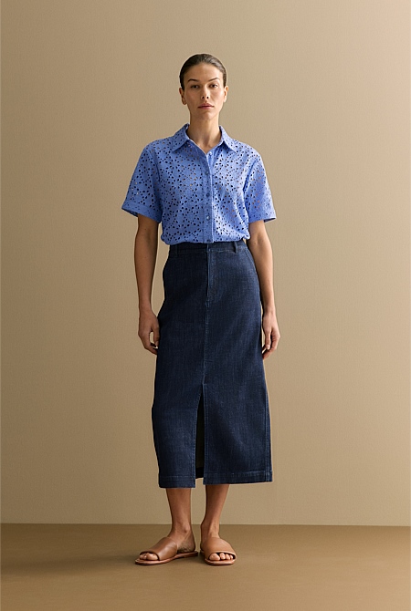 Australian Cotton Blend Tailored Denim Skirt