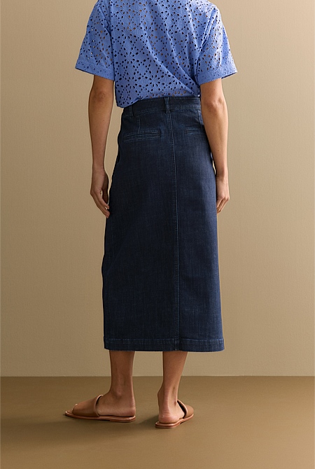 Australian Cotton Blend Tailored Denim Skirt