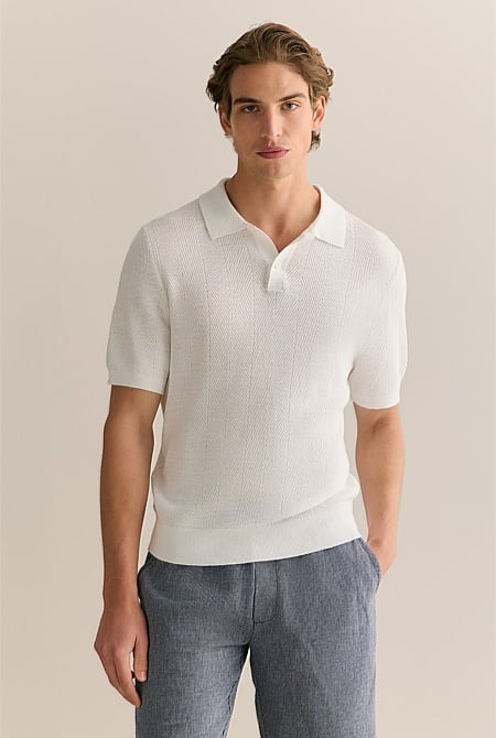 Linen Cotton Textured Stitch Polo