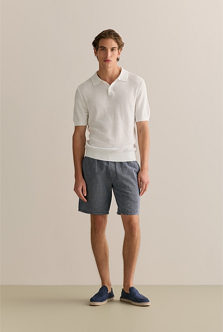 Linen Cotton Textured Stitch Polo