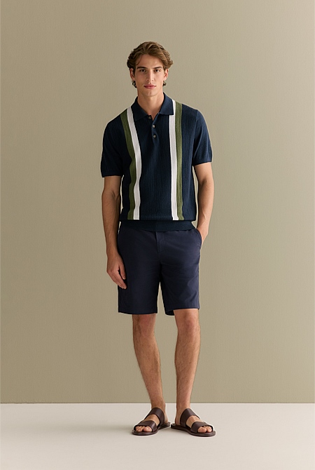 Cotton Linen Textured Stripe Polo