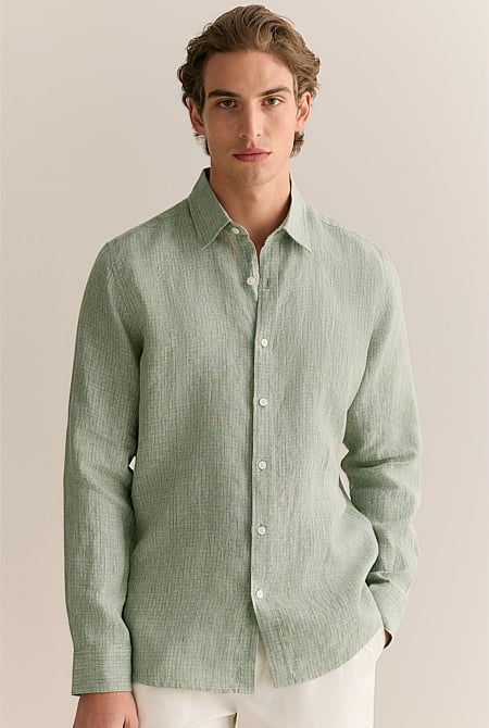 Regular Fit Yarn Dyed Linen Grid Shirt