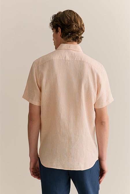 Linen Fine Stripe Short Sleeve Shirt