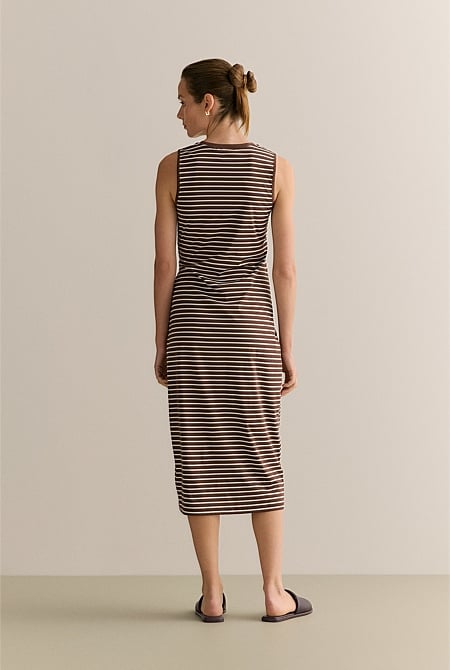 Cotton Interlock Stripe Gathered Tank Dress