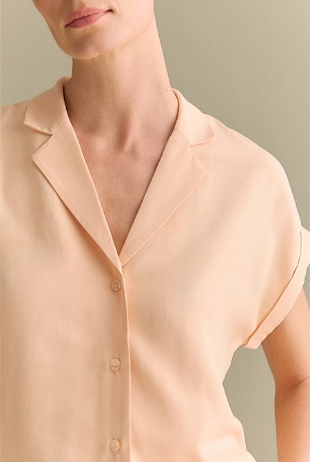 Draped Short Sleeve Camp Shirt