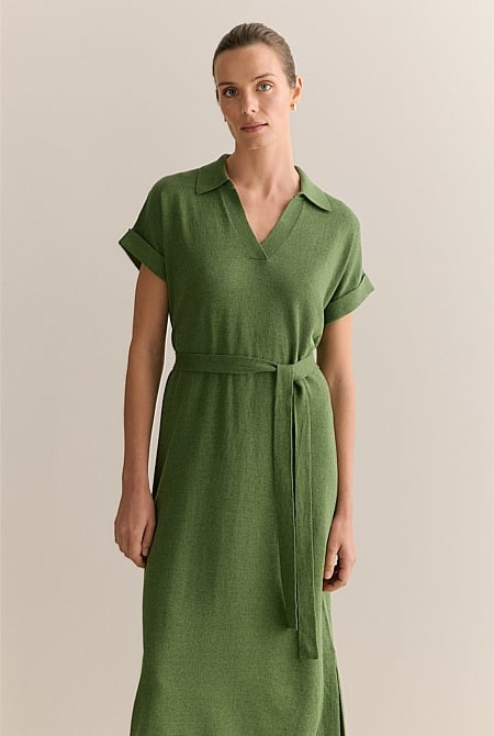 Linen Cotton Collared Knit Dress