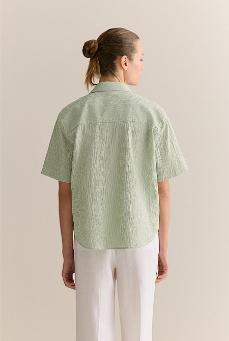 Yarn Dyed Seersucker Stripe Short Sleeve Shirt