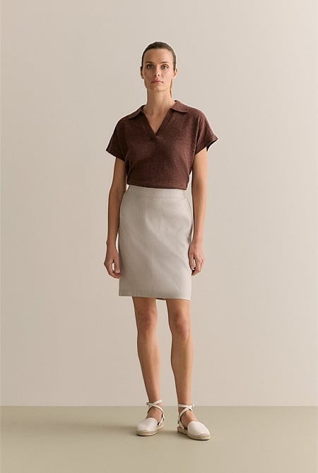 Stretch Linen Blend Skirt