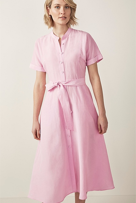 Linen Cupro Blend  Shirt Dress