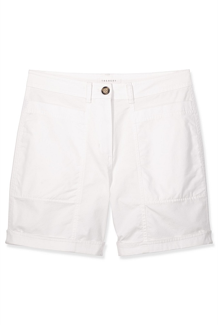 White Cotton Canvas Short - WOMEN Shorts | Trenery