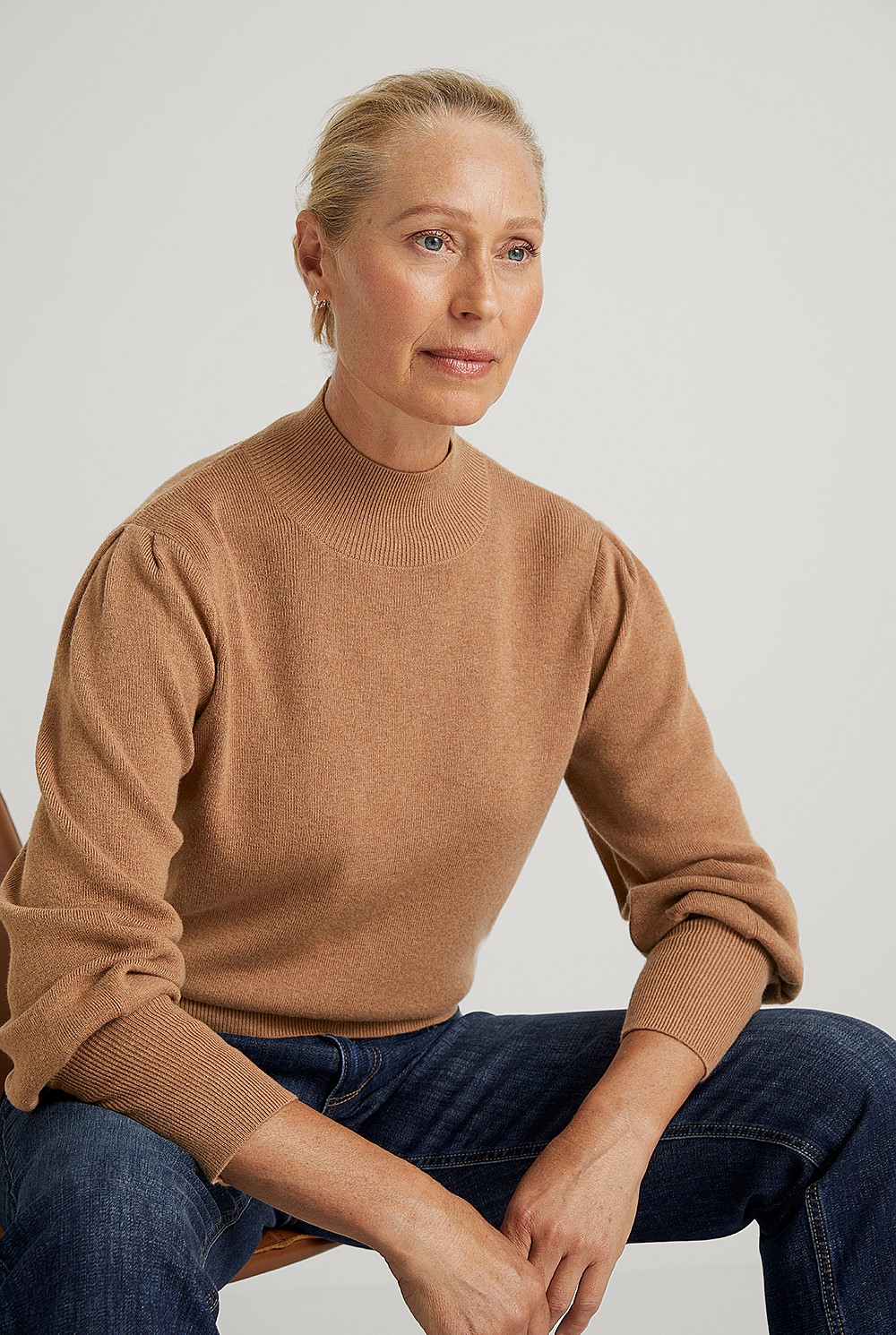Merino Cotton Pleat Sleeve Pullover