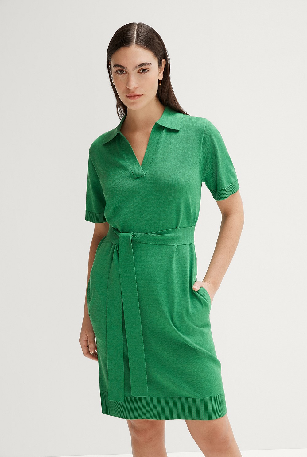 Cotton Knit Half Placket Dress