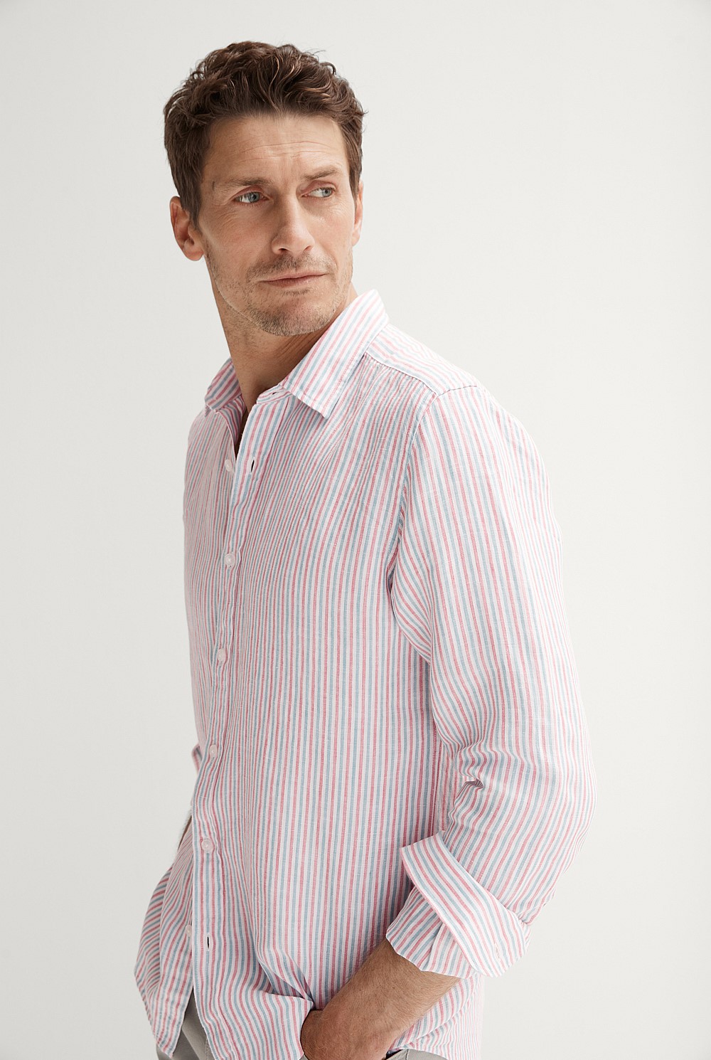 Tailored Fit Linen Yarn Dyed Bengal Stripe Shirt