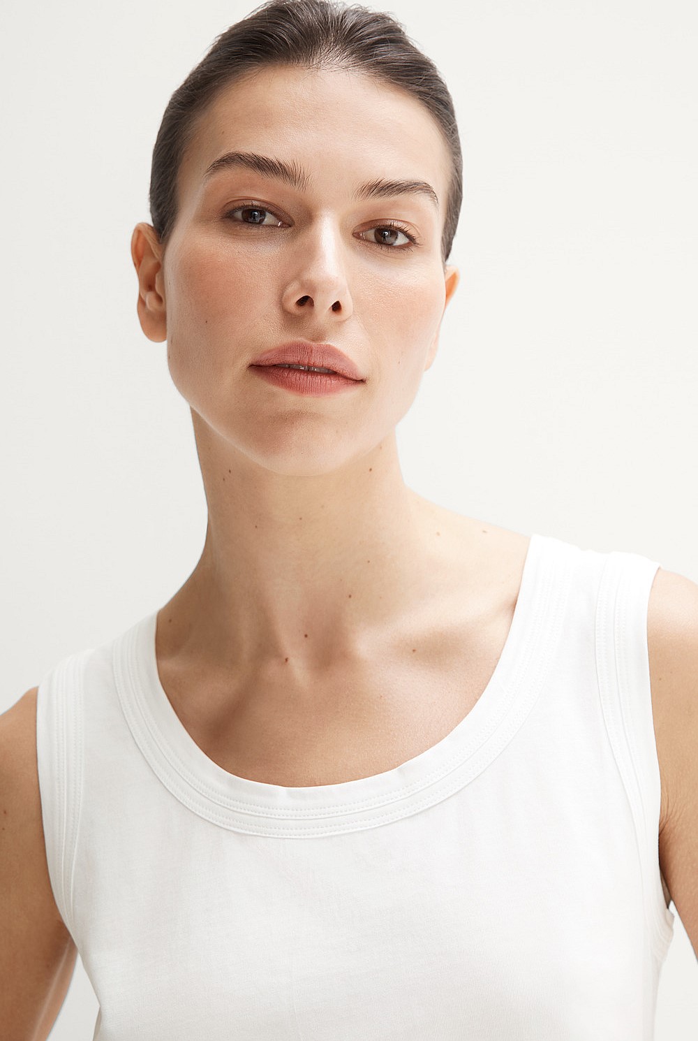 White Pima Cotton Double Bind Tank - WOMEN T-Shirts & Tops | Trenery