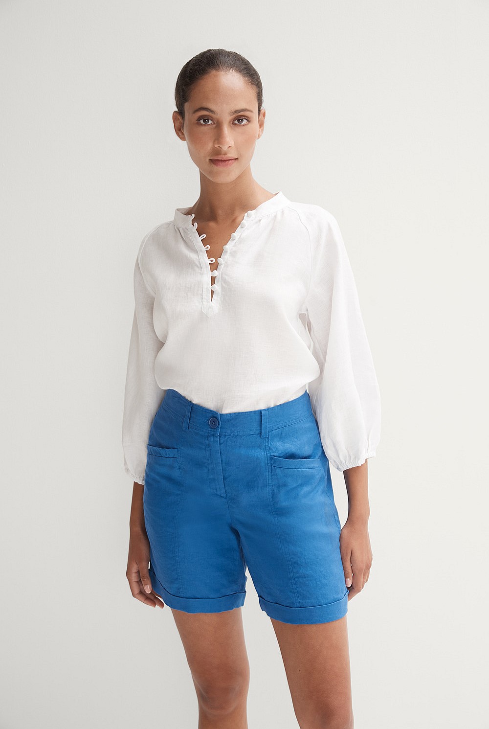 Linen Button Detail Blouse