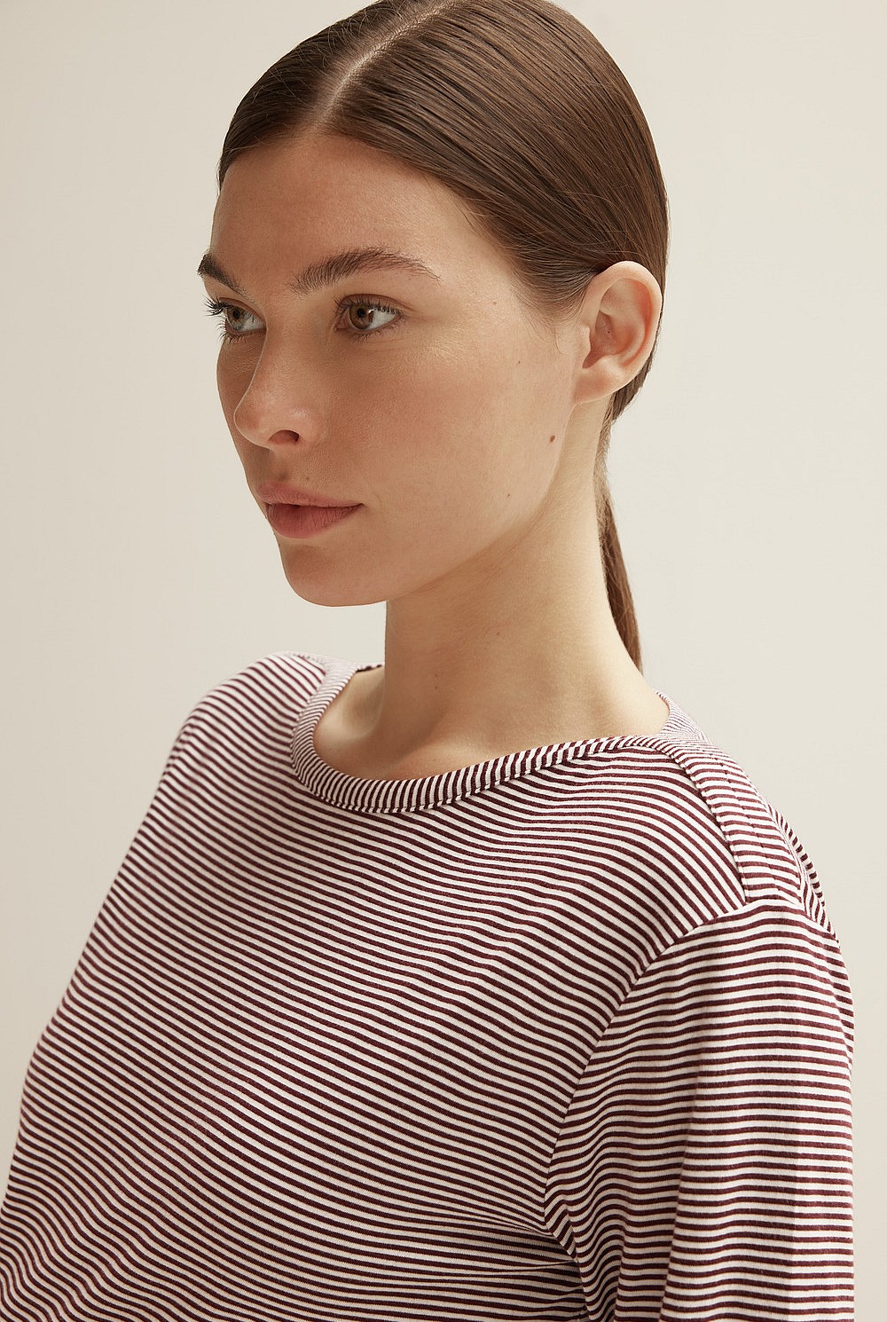 Boat Neck Stripe Long Sleeve T-Shirt