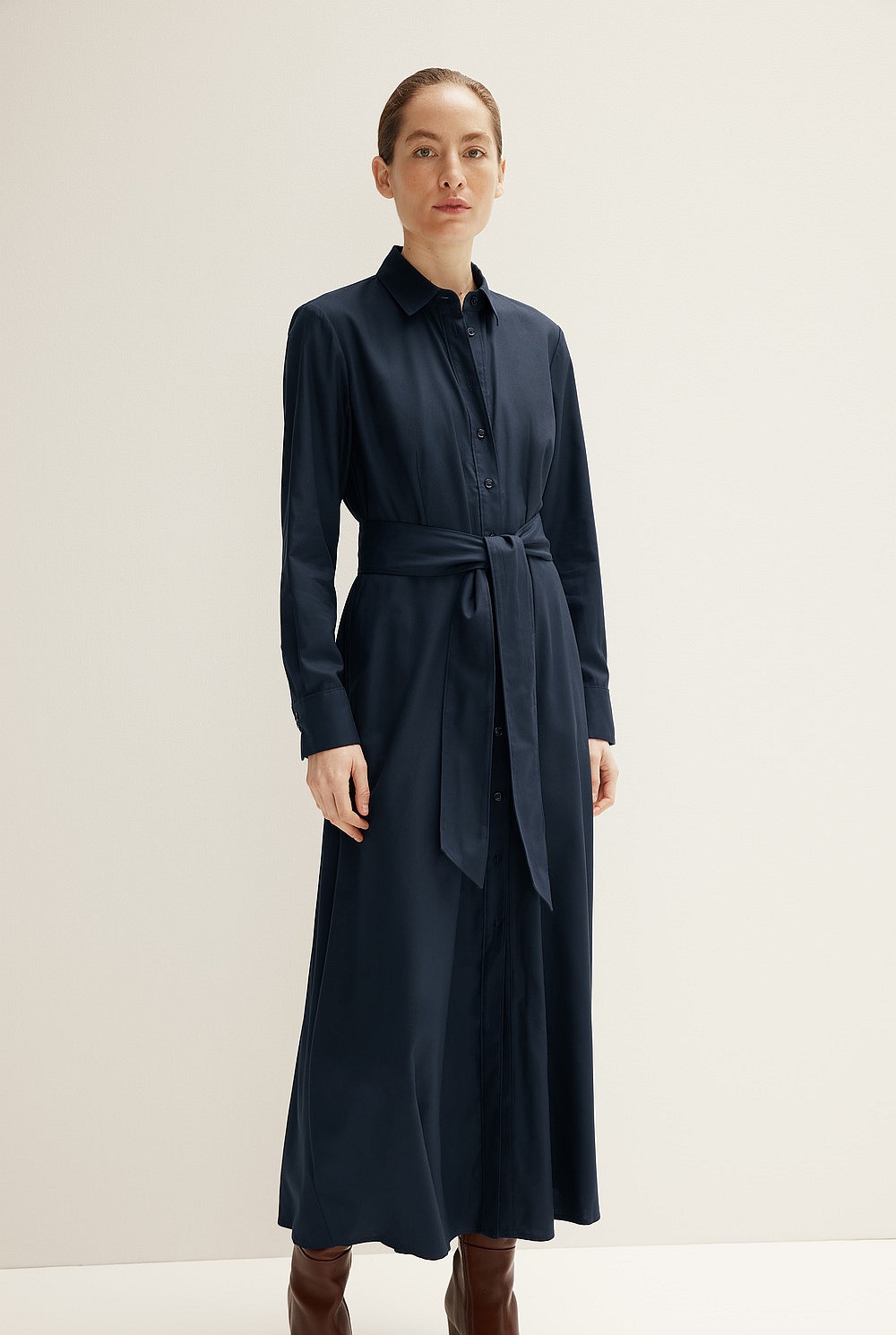 Cotton Modal Belted Shirt Dress