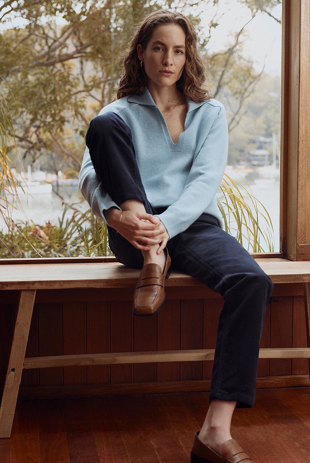 Merino Cashmere Collared Vent Neck Knit