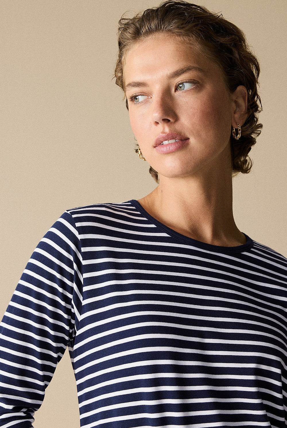 Organically Grown Cotton Stripe 3/4 Sleeve T-shirt