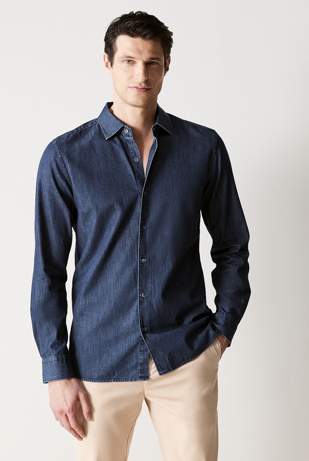Tailored Fit Cotton Denim Shirt