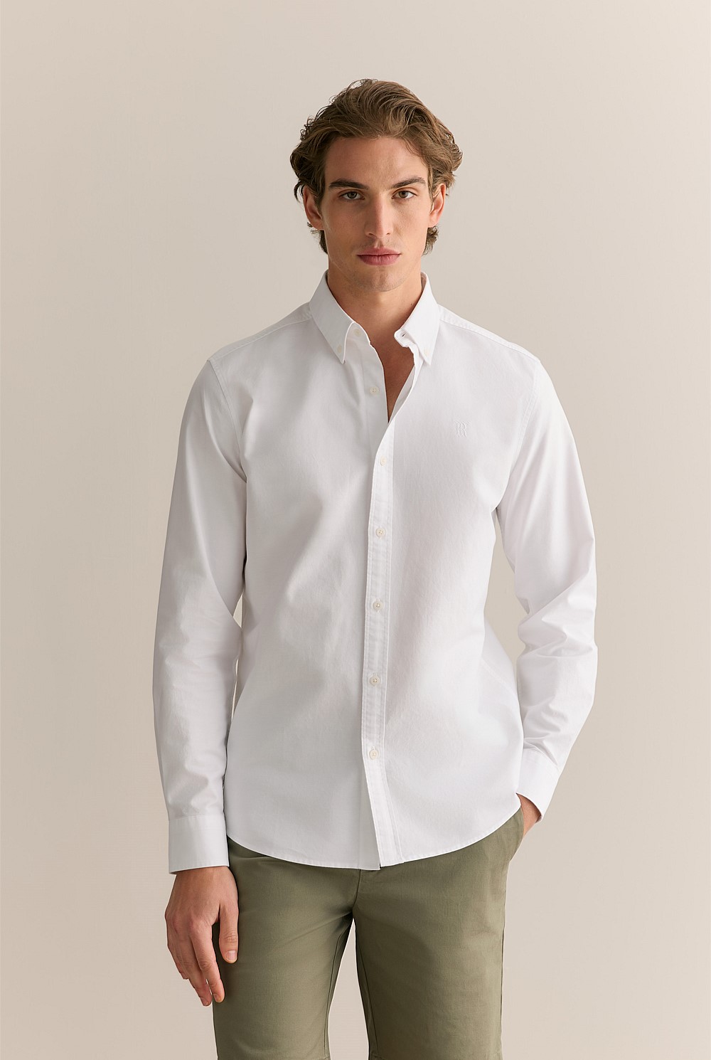 Tailored Fit Cotton Monogram Oxford Shirt