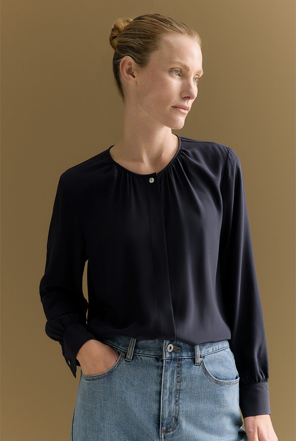 Silk Collarless Shirt