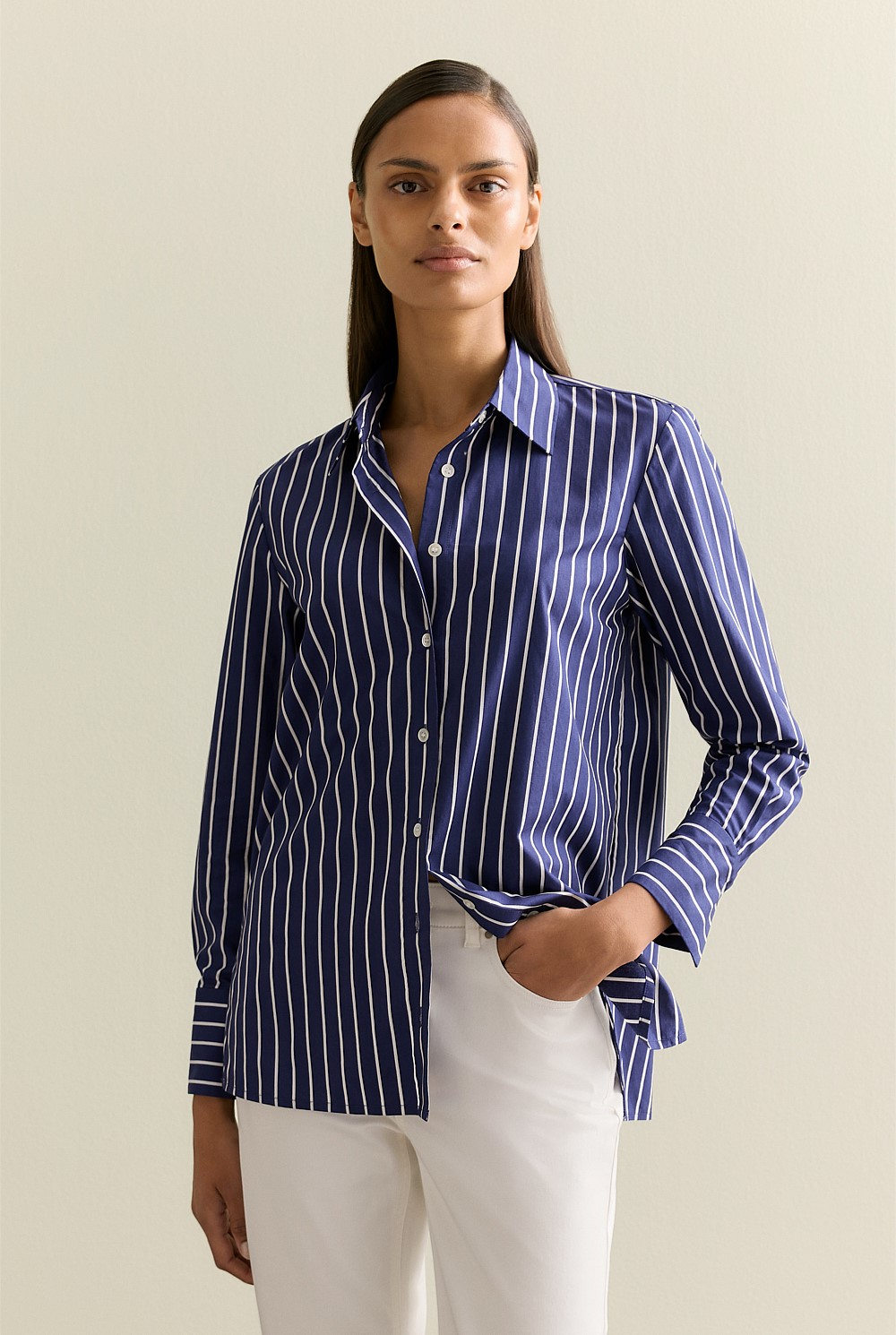 Cotton Poplin Striped Monogram Shirt