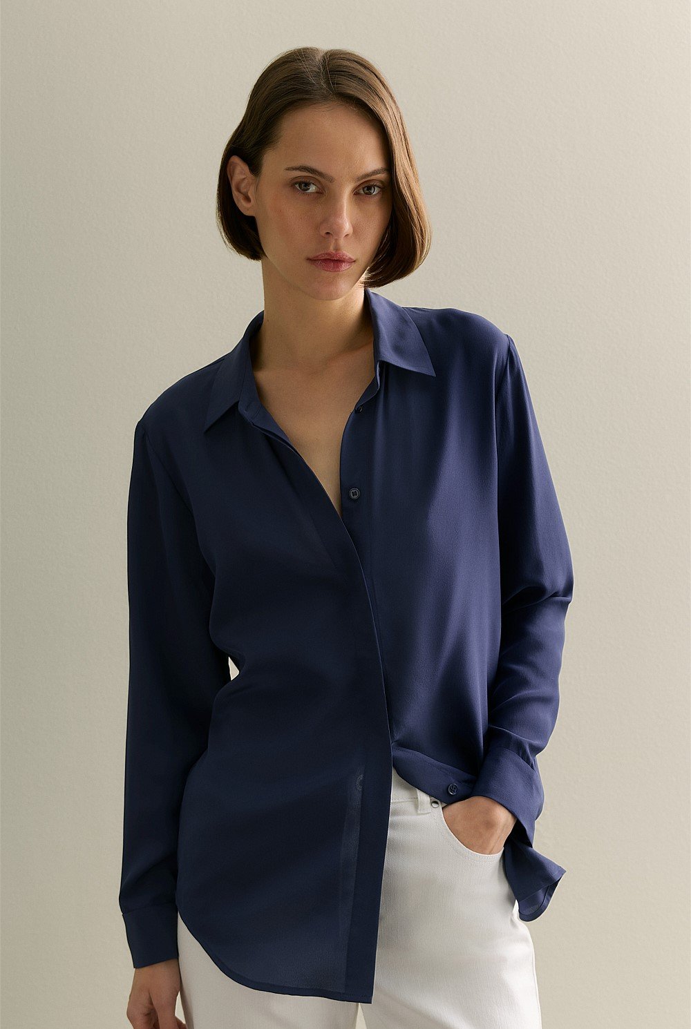 Silk Concealed Placket Shirt