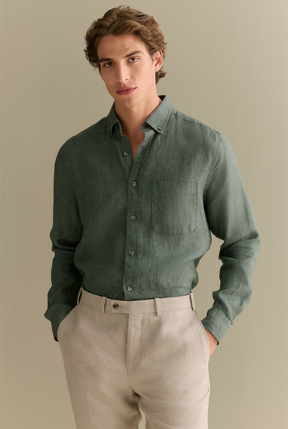 Regular Fit Delave Linen Long Sleeve Shirt