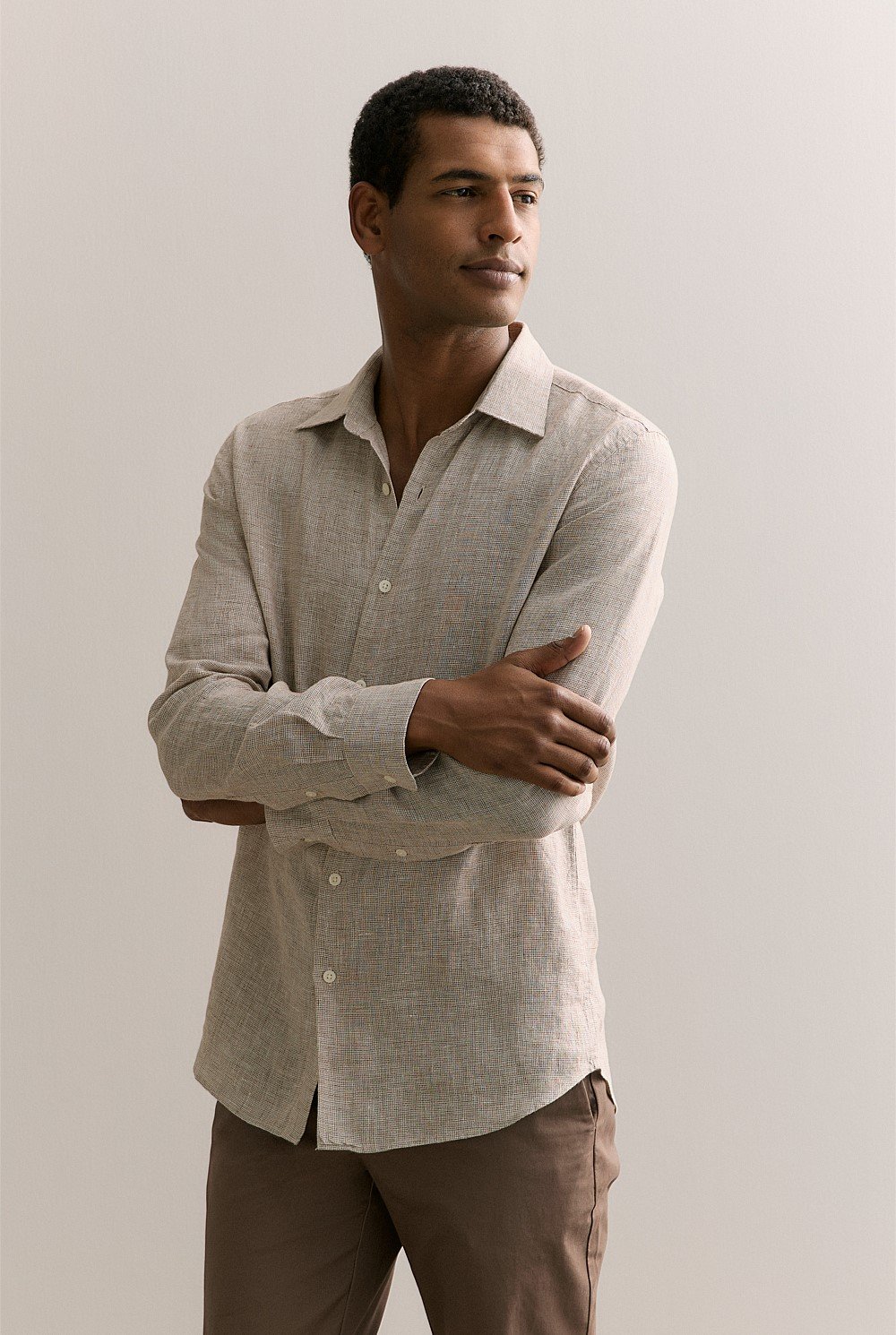 Tailored Fit Basketweave Linen Shirt