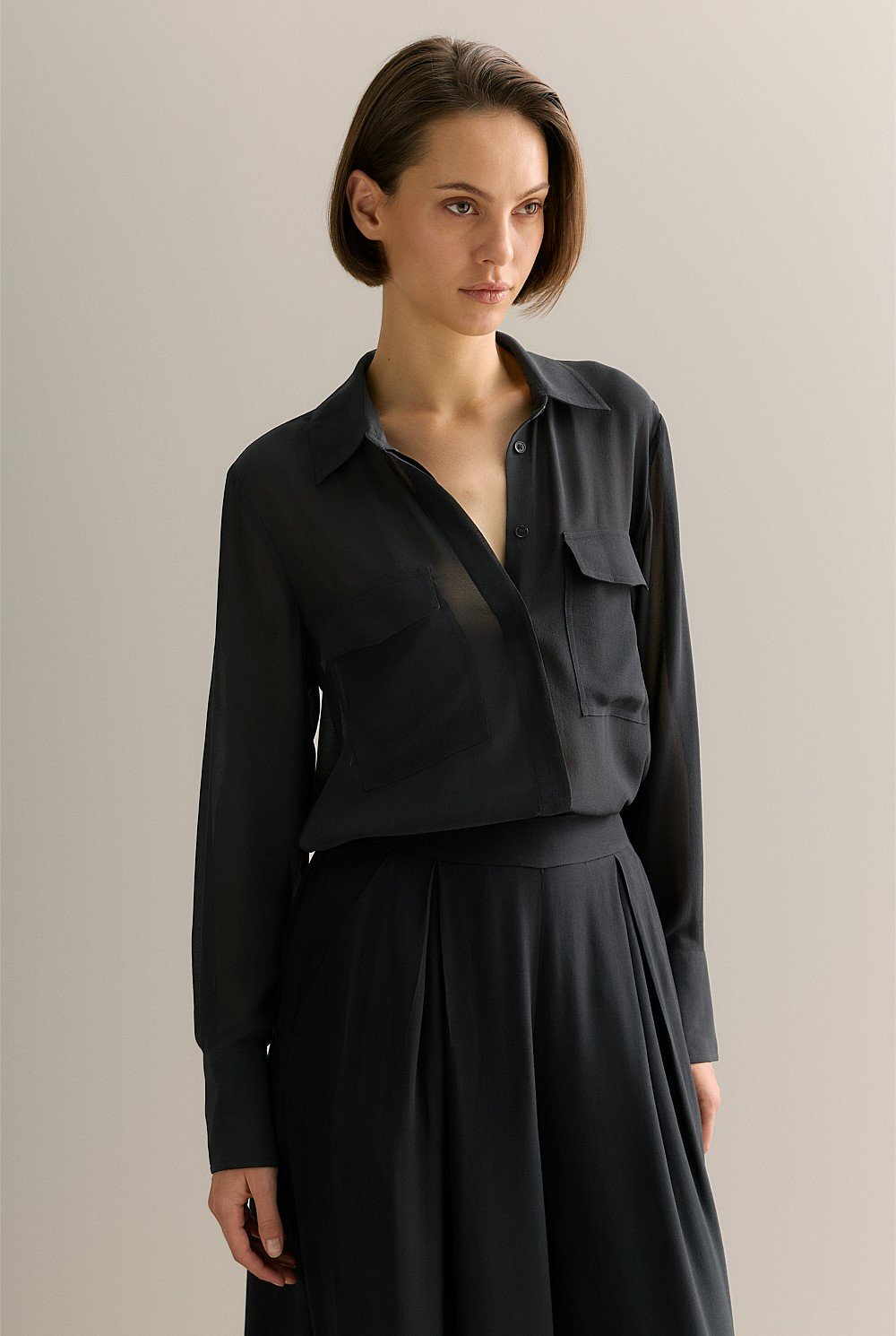 Silk Georgette Pocket Detail Shirt