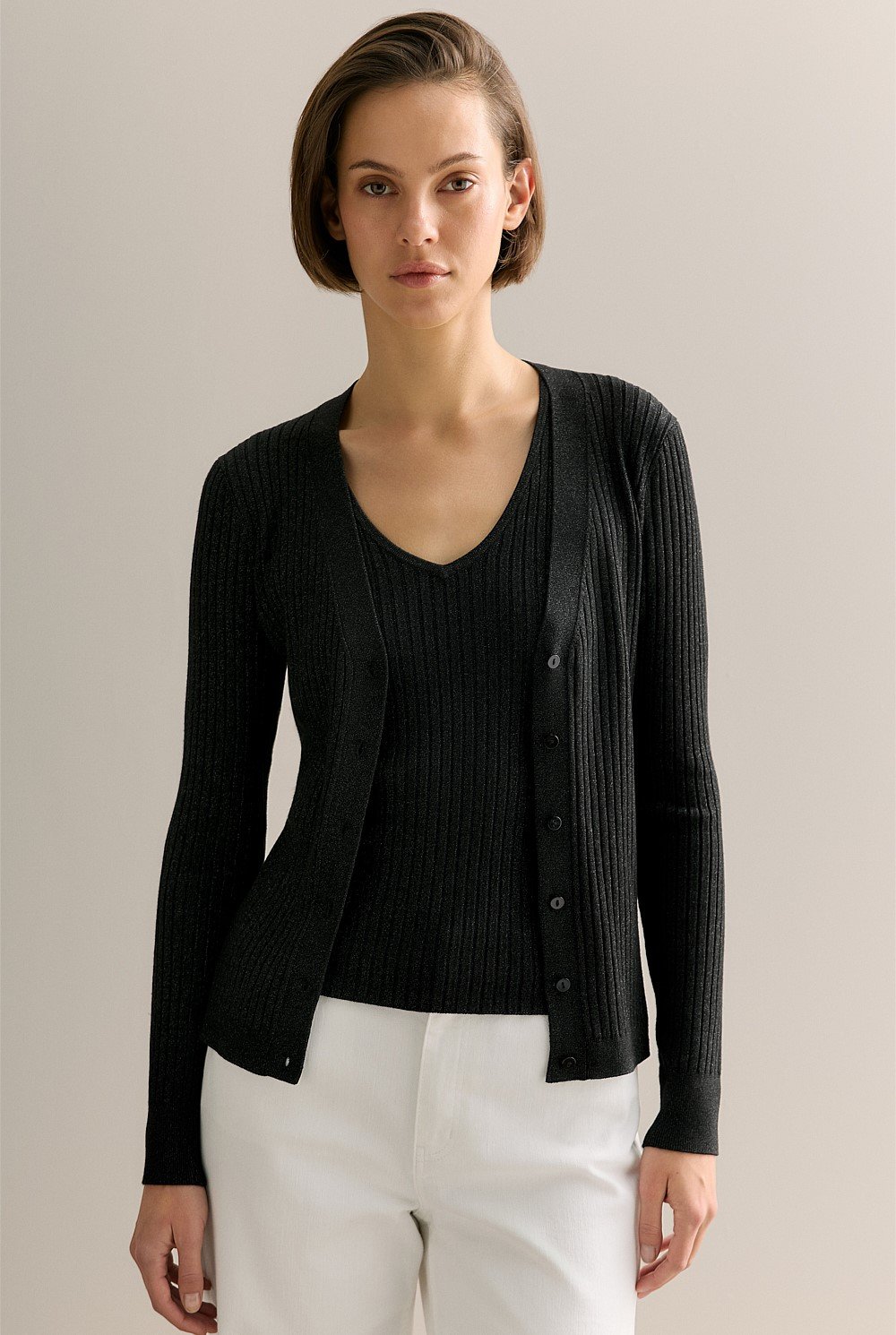 Shimmer Knit V Neck Cardigan