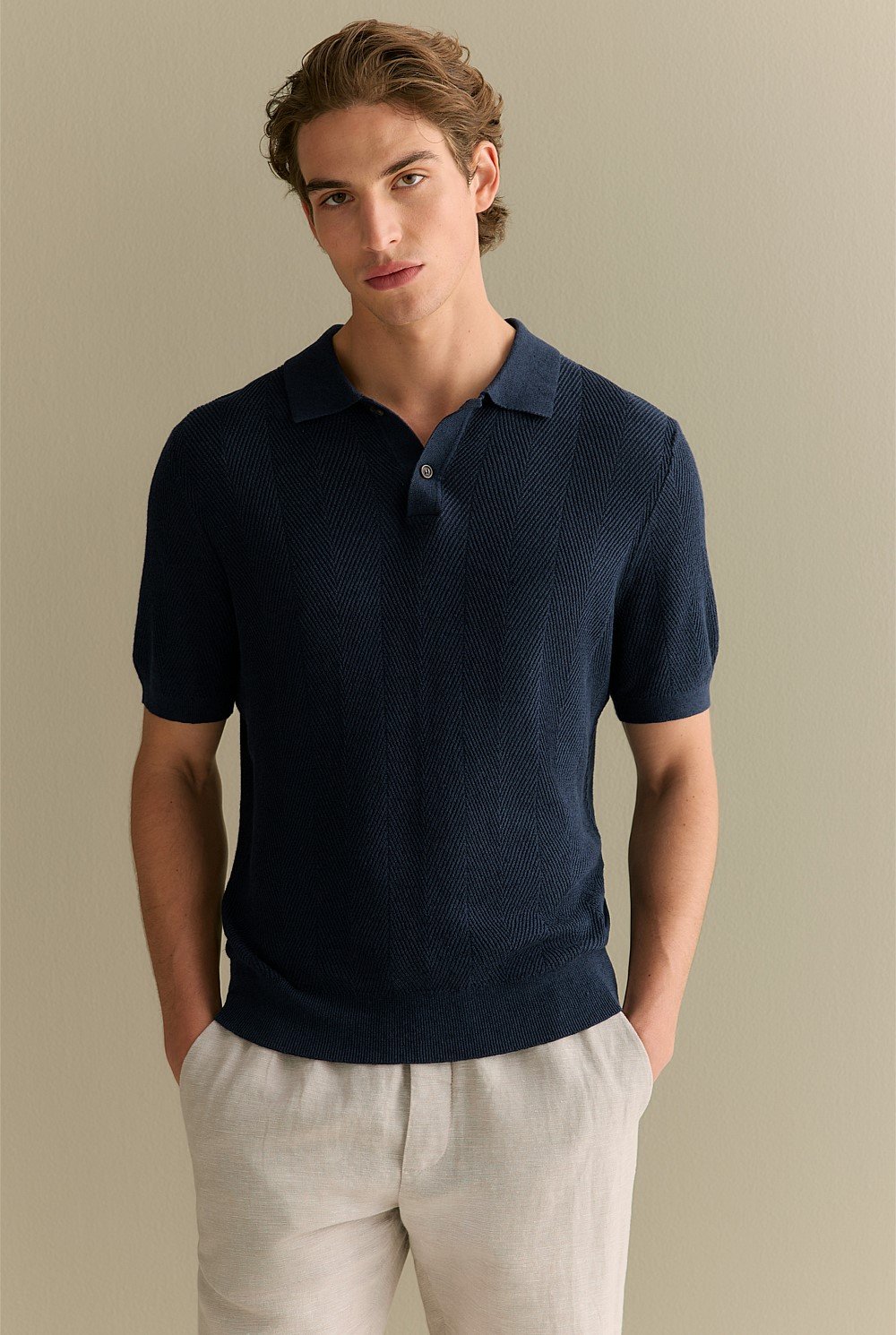 Linen Cotton Herringbone Polo