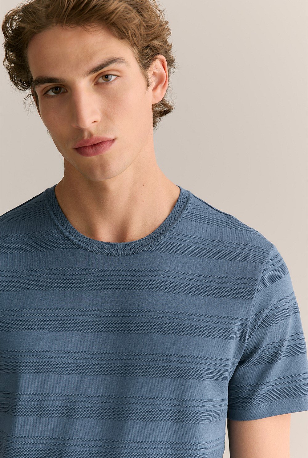 Cotton Jacquard Textured Stripe T-shirt