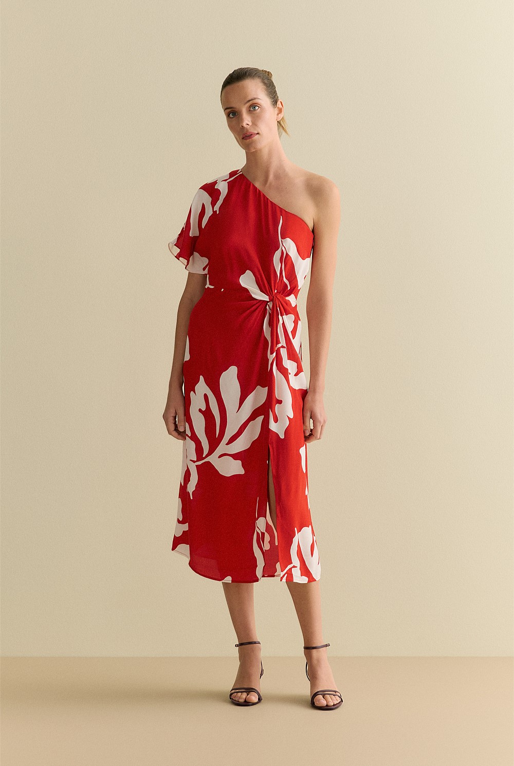 One Shoulder Palm Leaf Dress