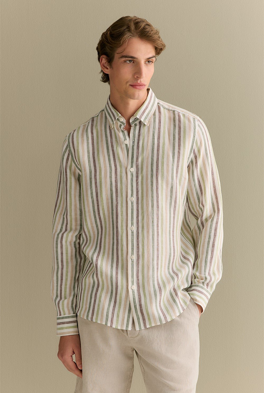 Regular Fit Linen Multi Stripe Shirt