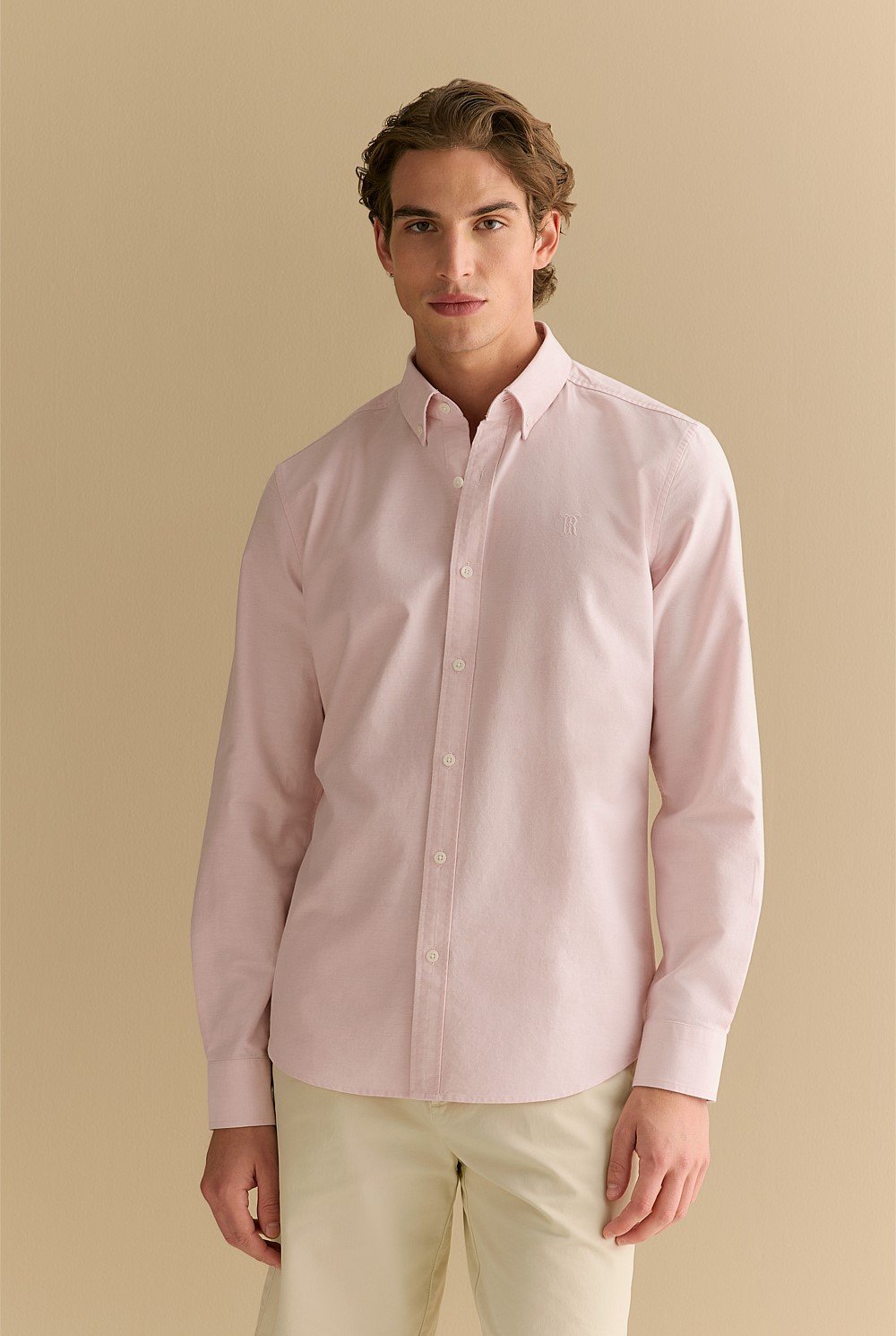 Regular Fit Yarn Dyed Cotton Monogram Oxford Shirt