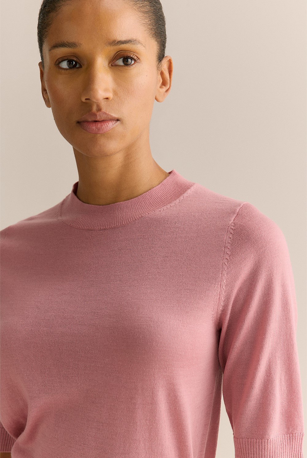 Merino Mock Neck Half Sleeve Knit