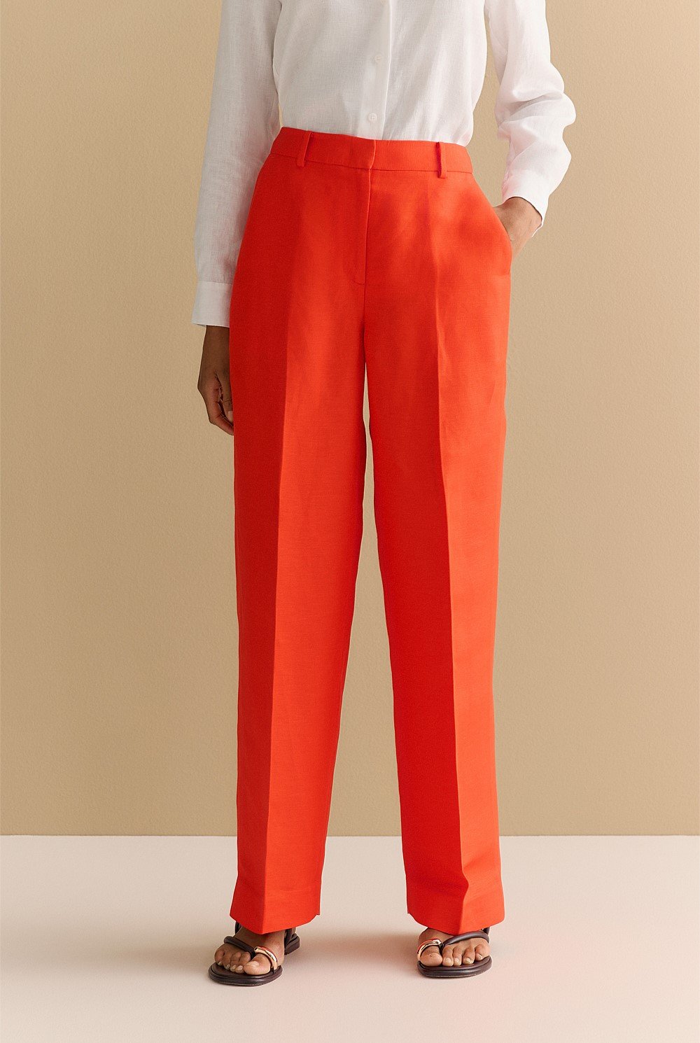 Linen Blend Twill Straight Leg Pant