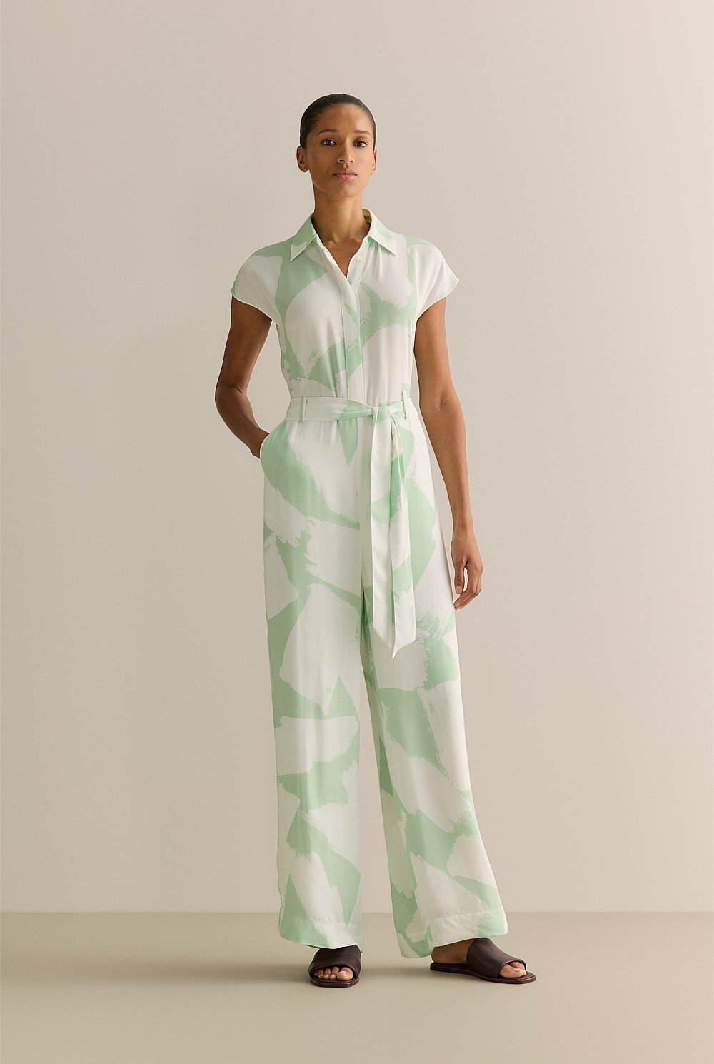 Brushstroke Crepe Cap Sleeve Jumpsuit