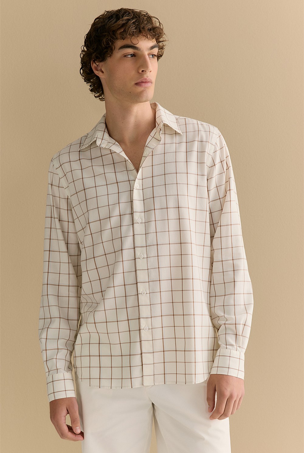 Regular Fit Lyocell Cotton Windowpane Check Shirt