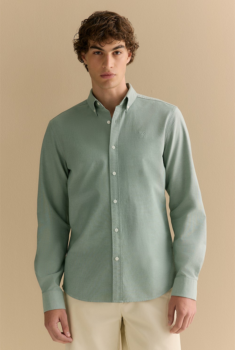 Regular Fit Yarn Dyed Cotton Monogram Oxford Shirt