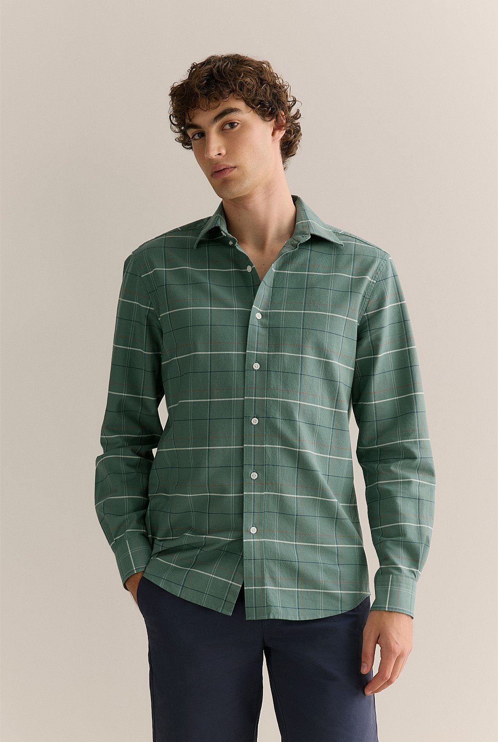 Regular Fit Yarn Dyed Cotton Check Oxford Shirt