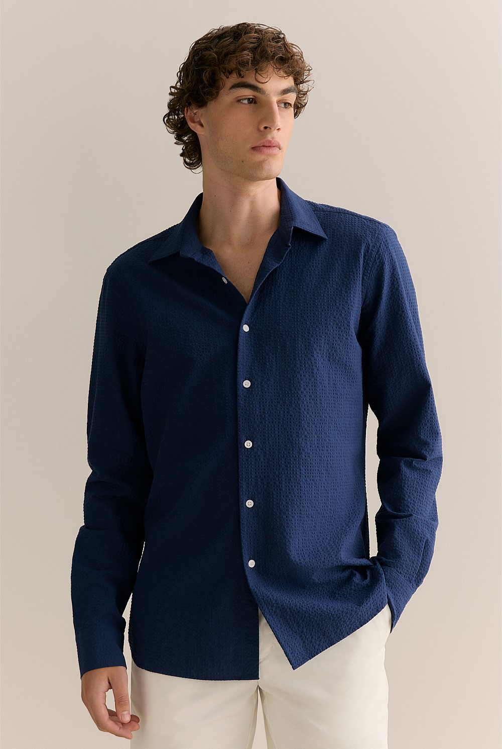 Tailored Fit Seersucker Long Sleeve Shirt