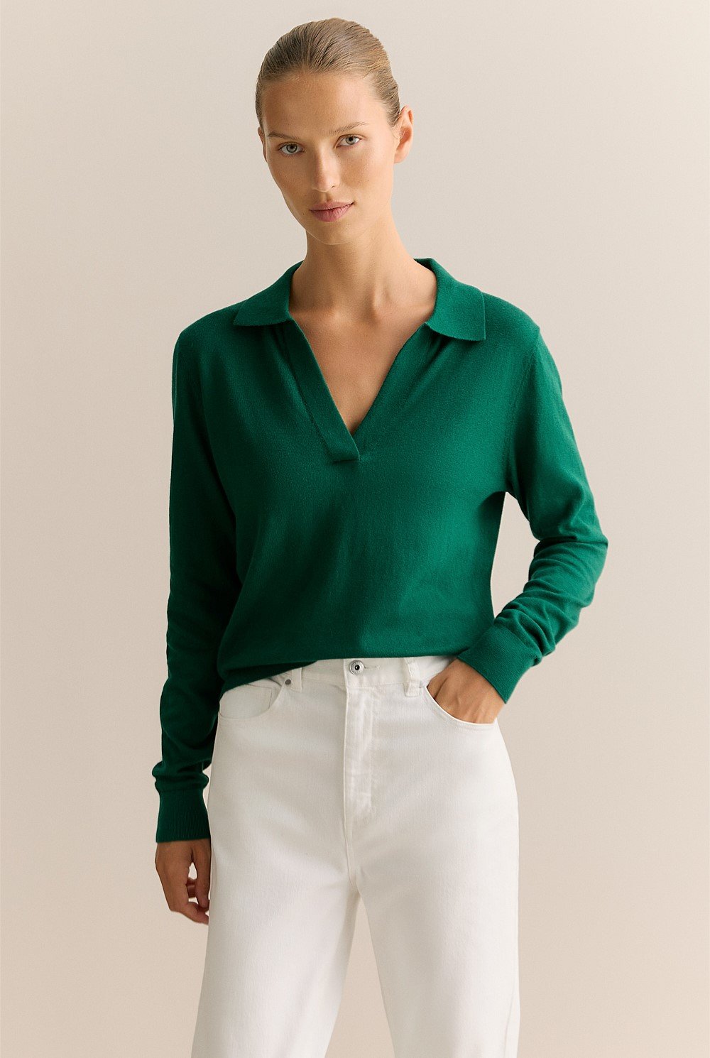 Cotton Cashmere Relaxed Knit Polo