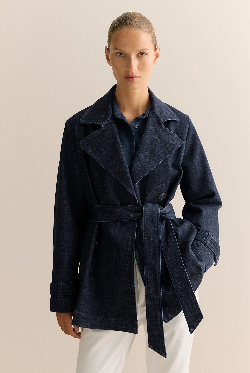 Australian Cotton Blend Denim Trench Jacket