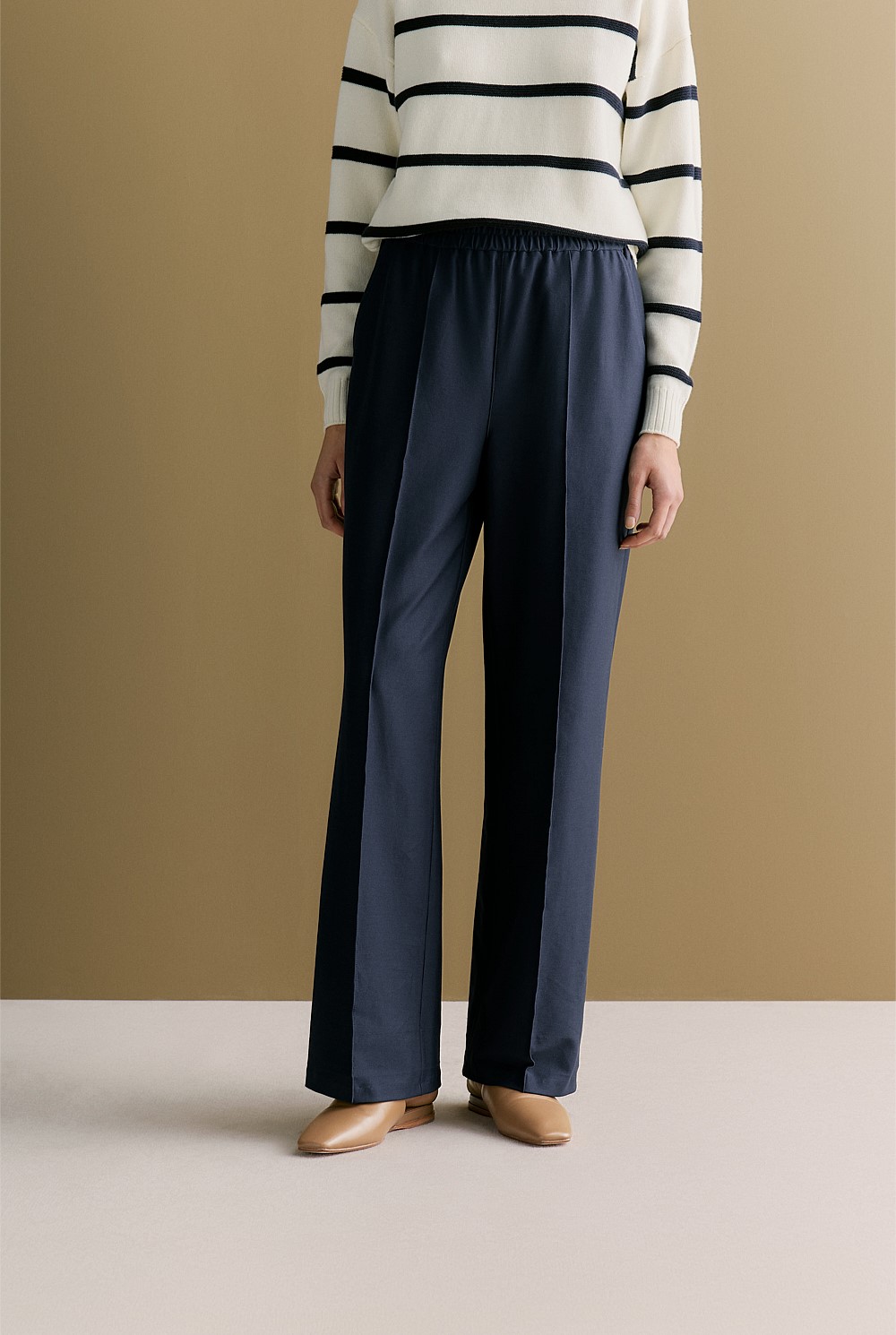 Ponte Pintuck Detail Straight Leg Pant