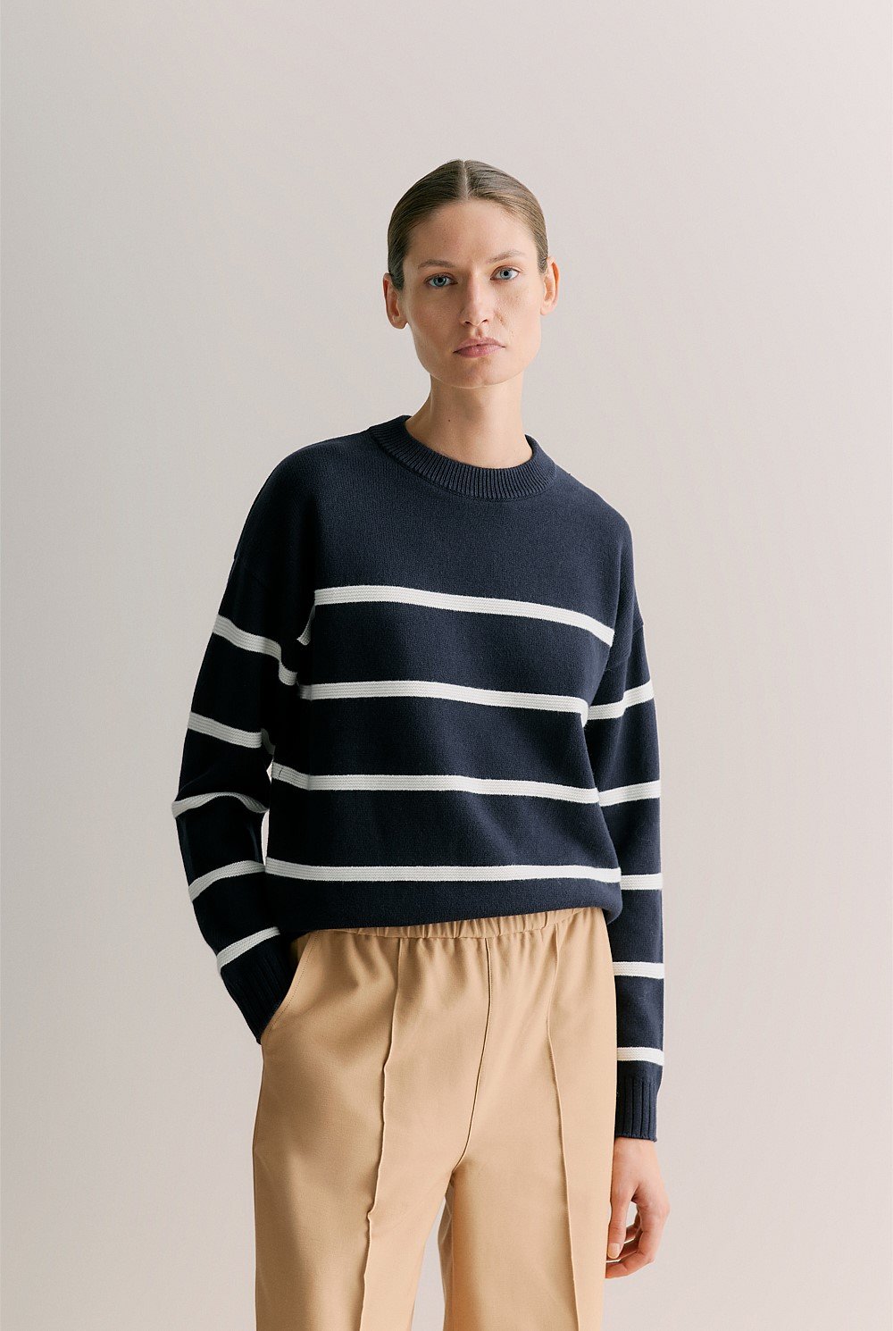 Cotton Cashmere Textured Stripe Crew
