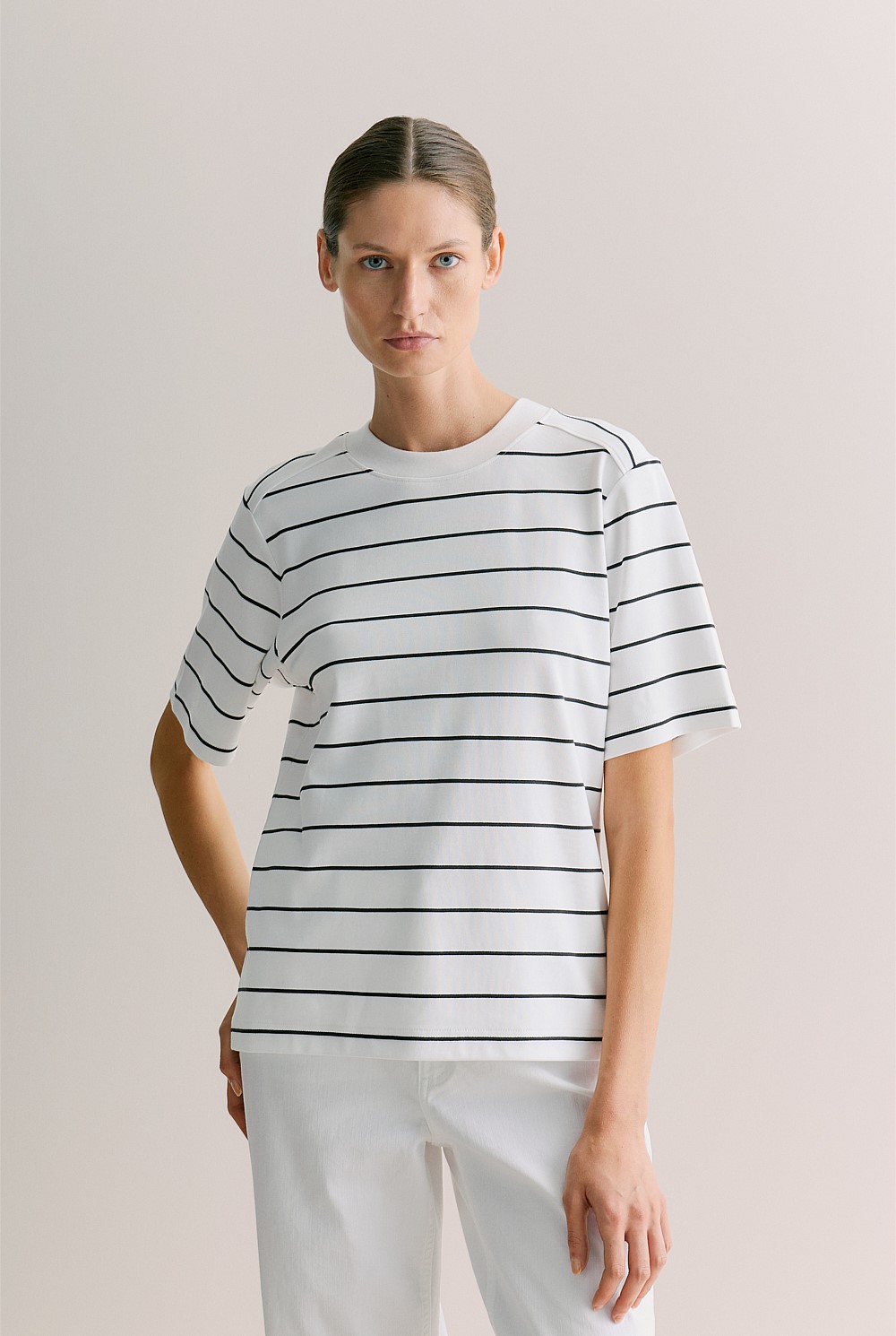 Cotton Modal Interlock Stripe T-shirt