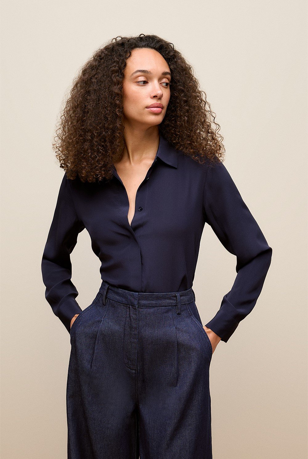 Silk Concealed Placket Shirt